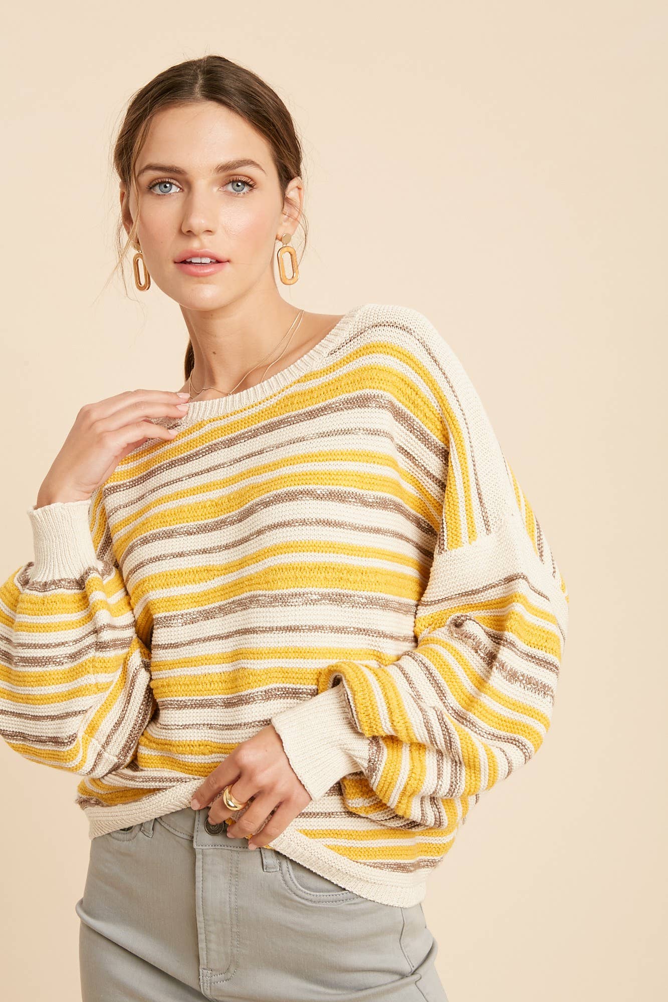 Colour Block Striped Boat Neck Sweater