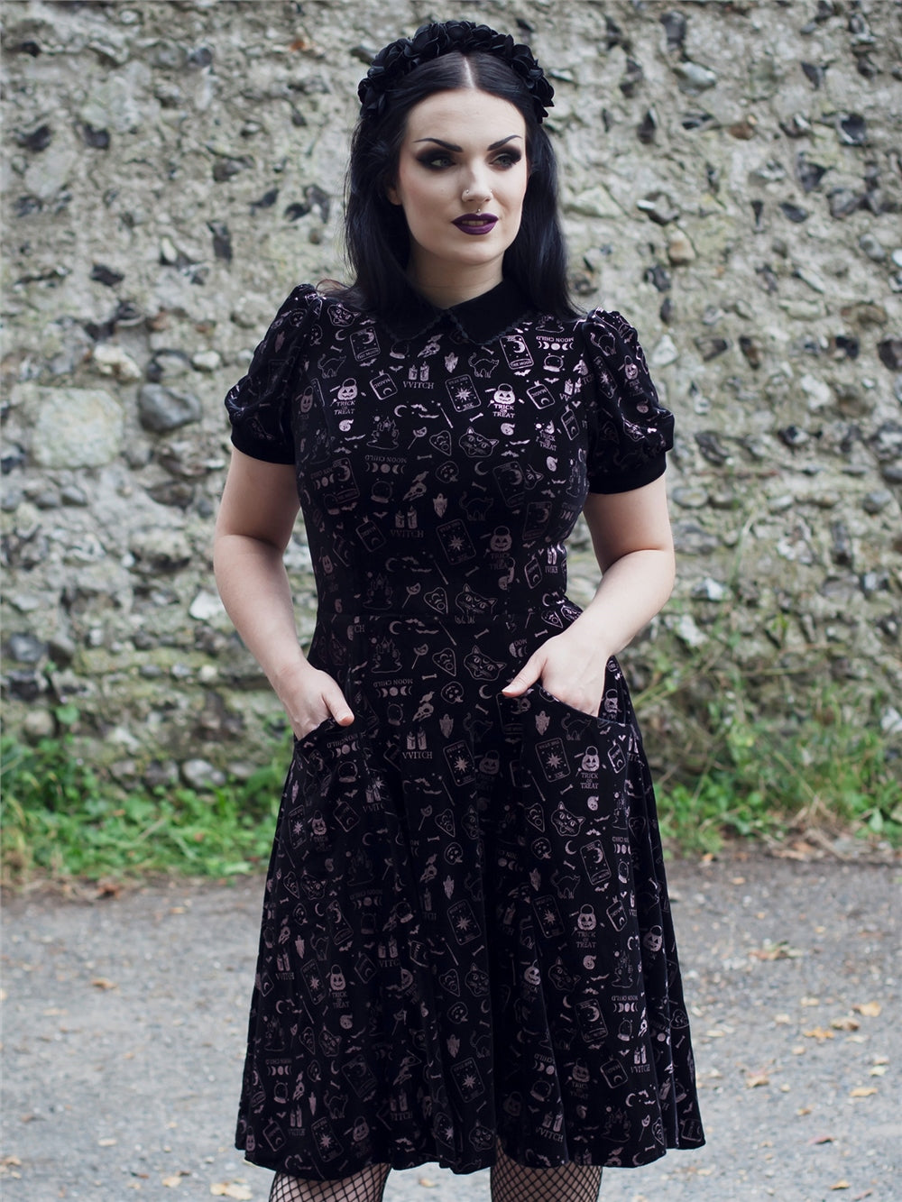 Peta Spooky Velvet Swing Dress