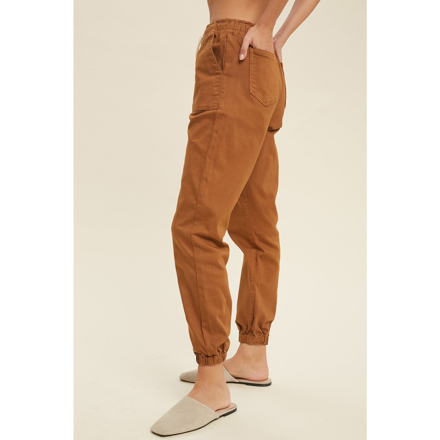 Drawstring Denim Joggers With Pockets