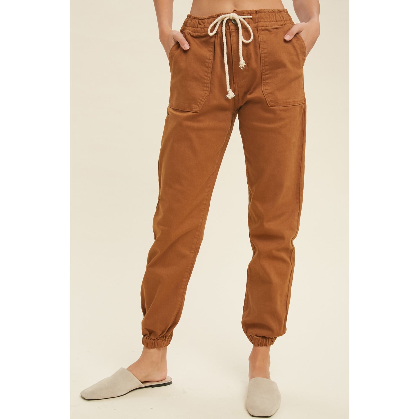 Drawstring Denim Joggers With Pockets